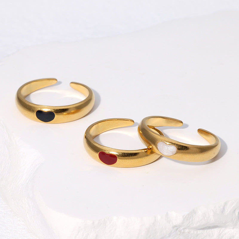 Fashion Simple Retro Love Heart Shaped Stainless Steel Ring Open Gold Plated Ring