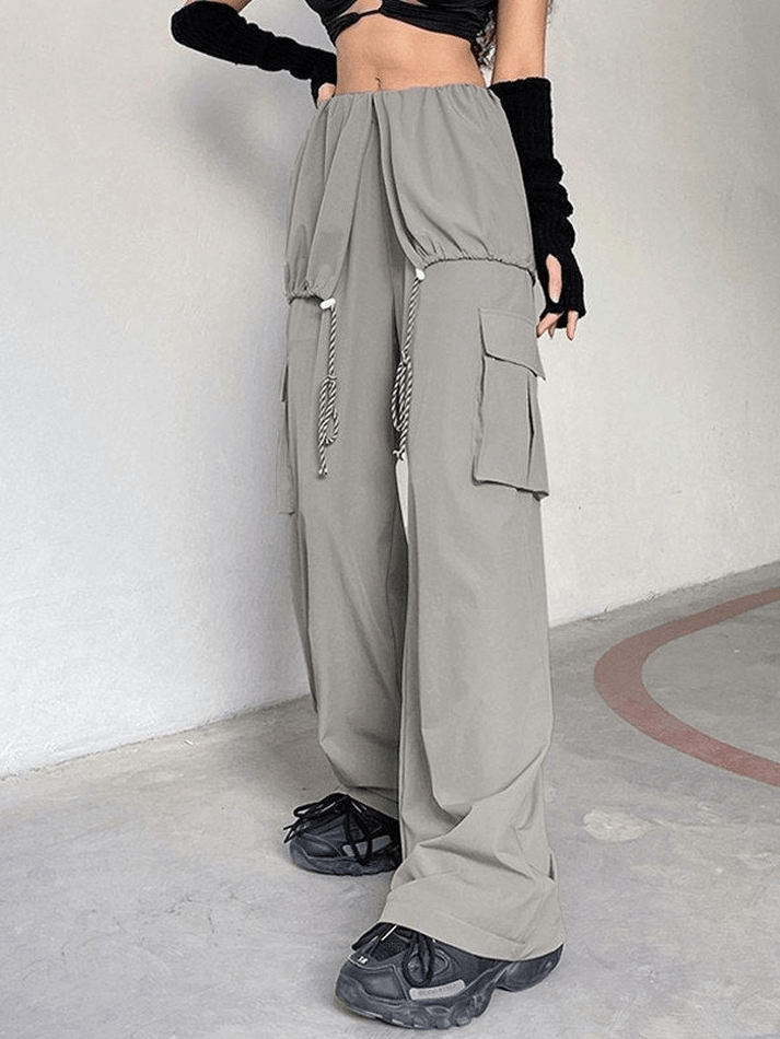 Folded Over Baggy Parachute Cargo Pants