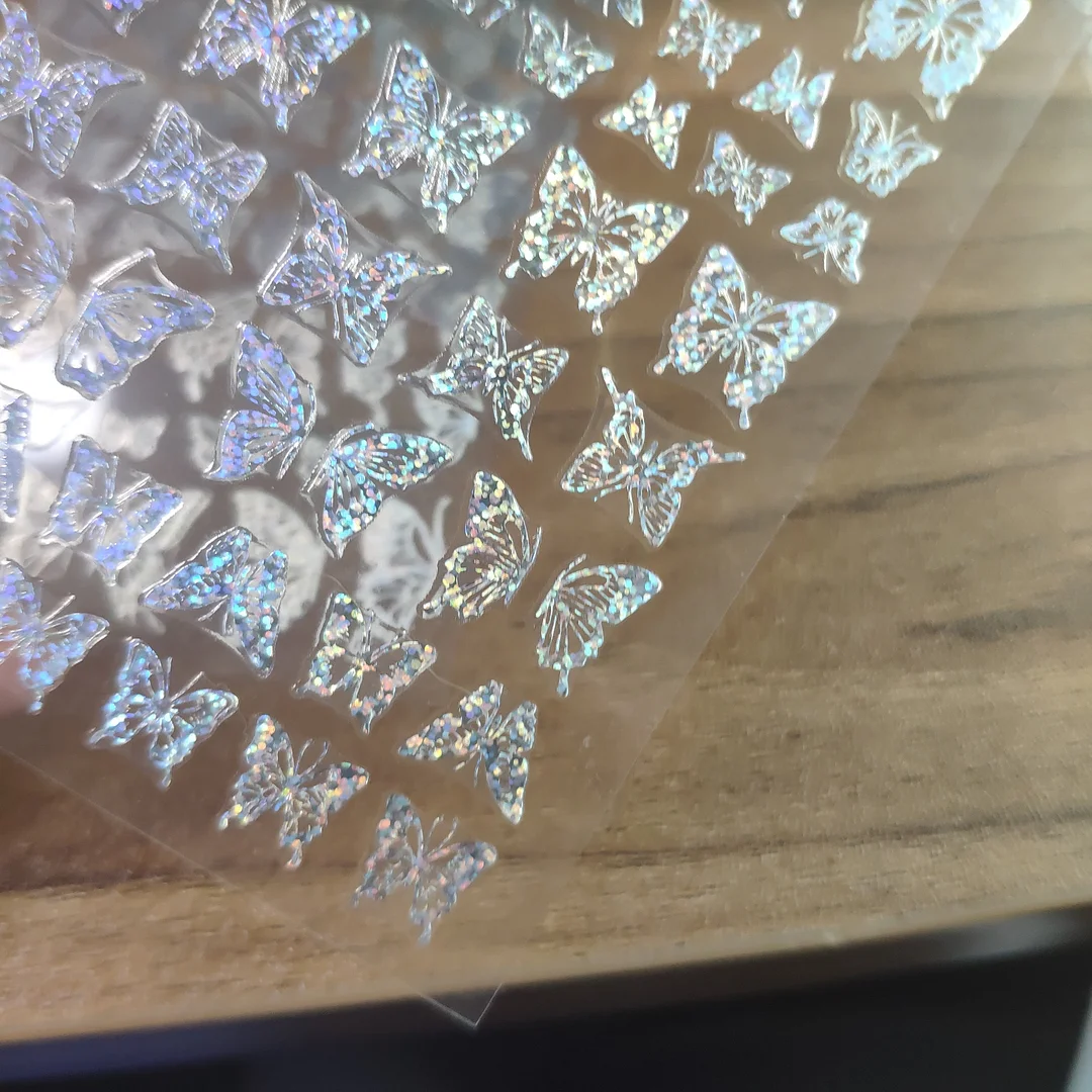 NEW Holographic 3D Laser Butterfly Nail Art Stickers Gold Silver Nail Adhesive Sliders Decals Laser Sticker Decor DIY Manicure-Nail Inspo