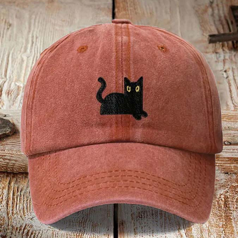 Comstylish Japanese Art  Cute Black Cat Washed Sun Hat