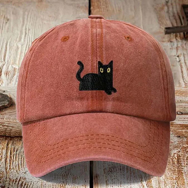Japanese Art  Cute Black Cat Washed Sun Hat
