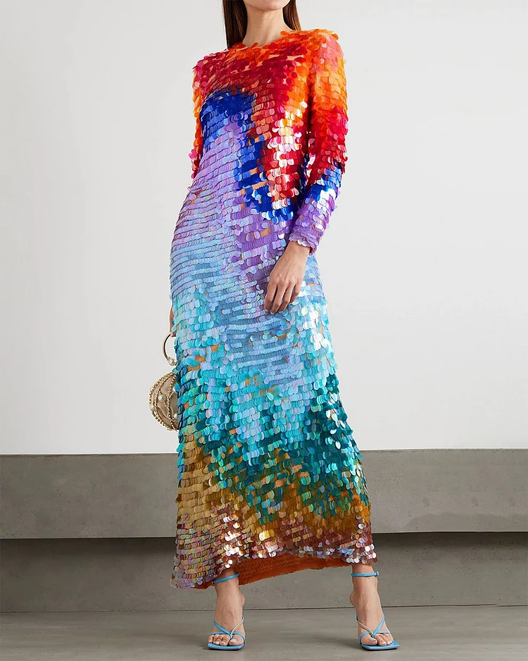 Sequinned Long-sleeve Gown