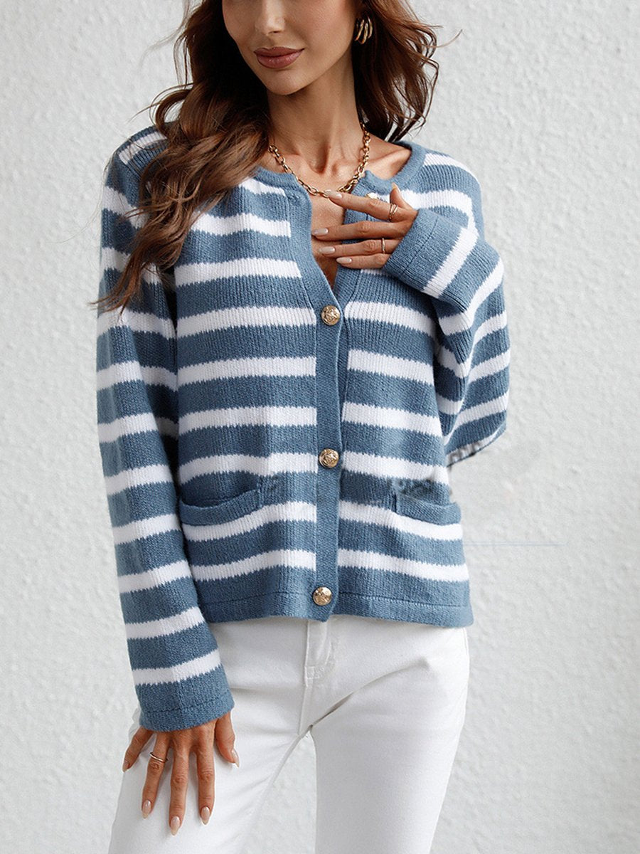Striped Round Neck Long Sleeve Sweaters