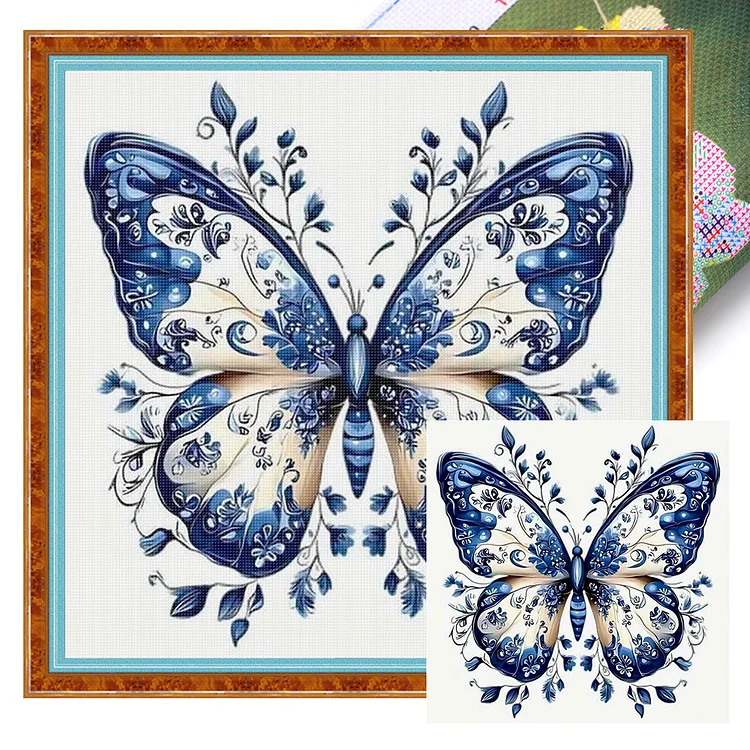 【Huacan Brand】Blue and white 50*50cm 11CT Stamped Canvas Cross Stitch gbfke