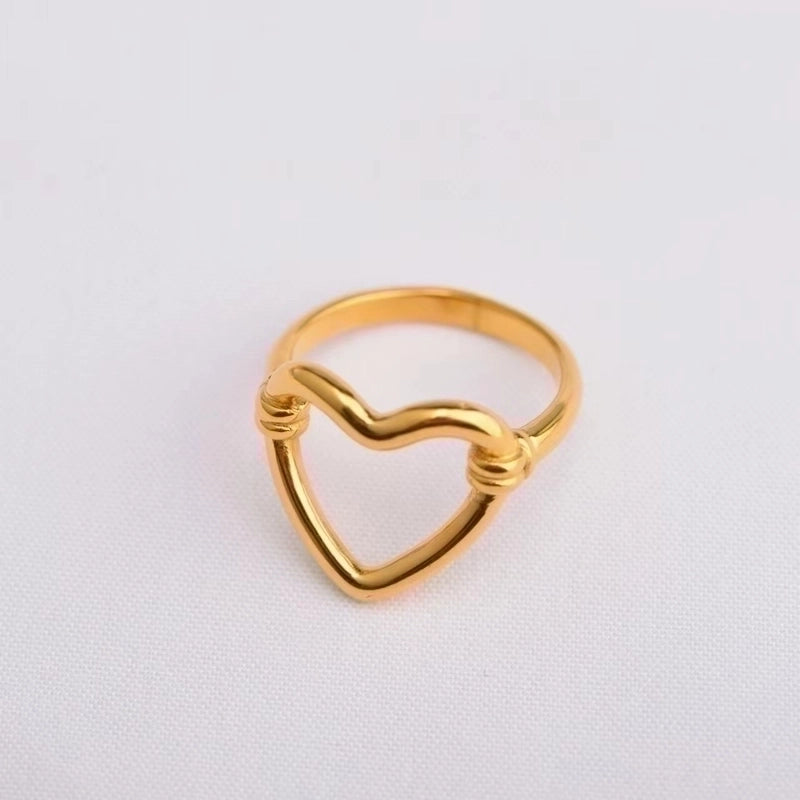 Classic Style Heart Shape Stainless Steel 18K Gold Plated Plating Rings