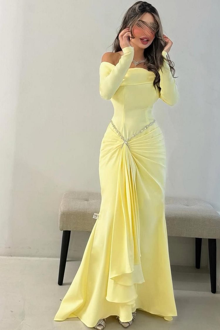 Strapless Long Sleeves Long Mermaid Prom Dress With Beading XJ0766