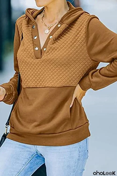 Button Patchwork Pocekts Hoodie