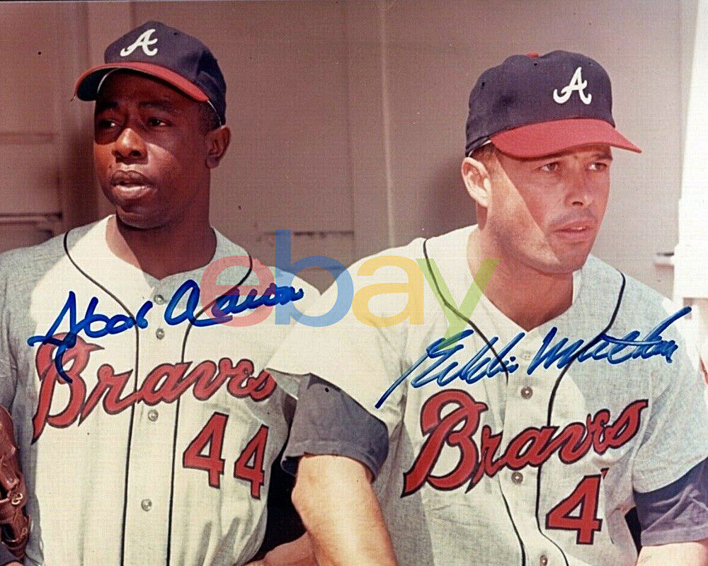 Eddie Mathews & Hank Aaron Signed & Autograph 8 x10 Photo Poster painting reprint