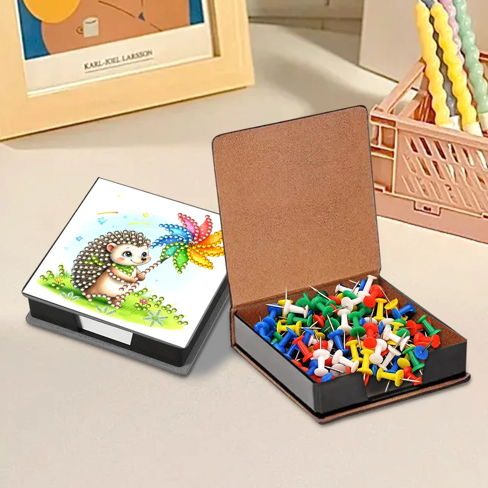 PU Hedgehog Diamond Painting Notecard Box with Papers for DIY Art Craft