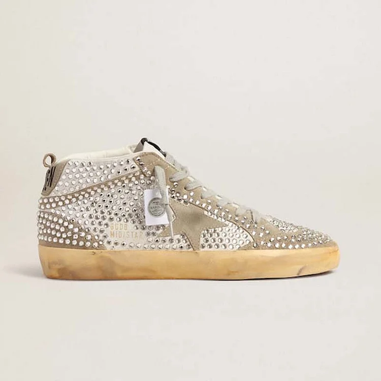 Golden Goose Mid Star LTD en ante blanco y gris tórtola con cristales Swarovski