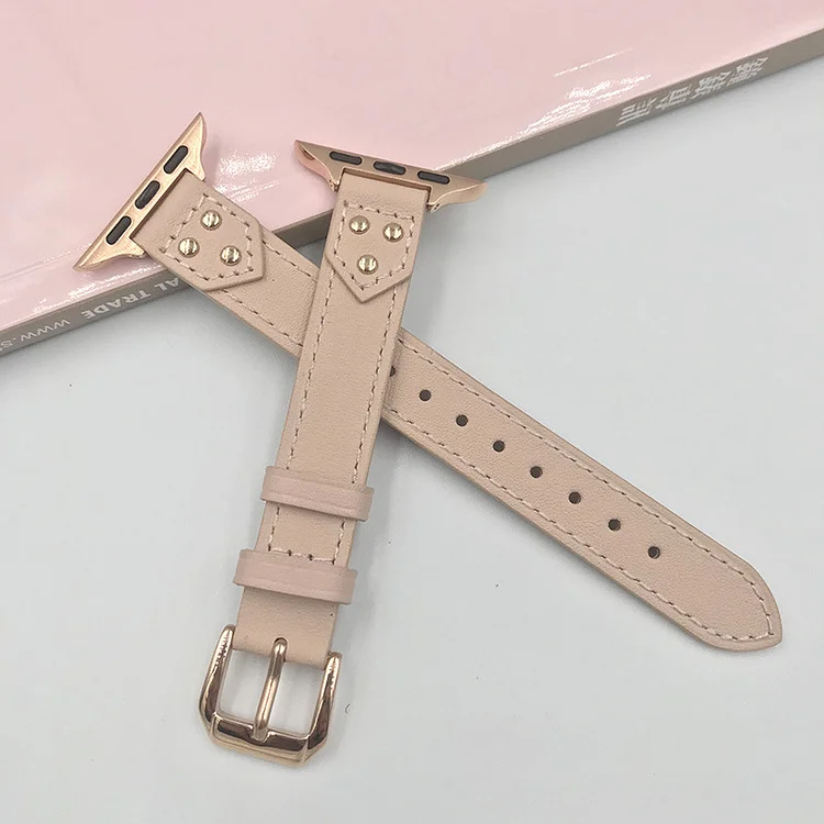 Suitable for Apple iwatch1~8se ultra inlaid metal nail straight leather strap
