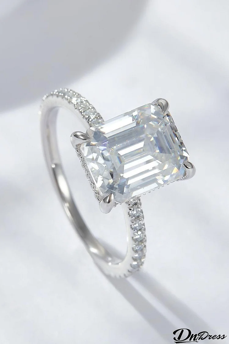 Emerald Cut 4 Carat Moissanite Side Stone Ring