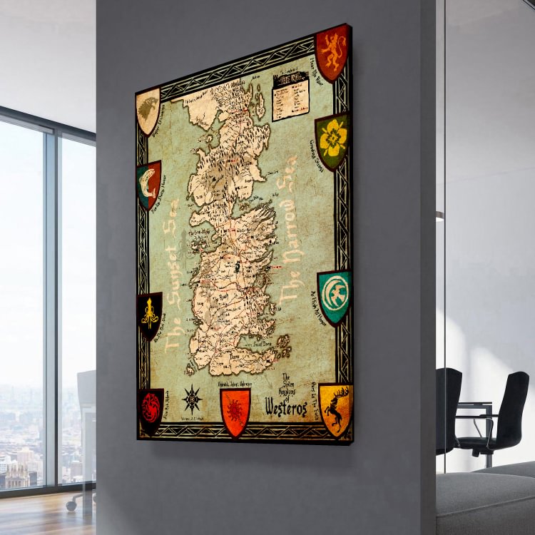Game of Thrones Seve Kindoms of Westeros Map Canvas Wall Art