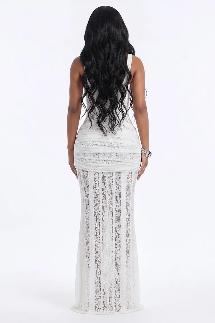 sleeveless guipure lace maxi dress Sleeveless Long Guipure Lace Dress