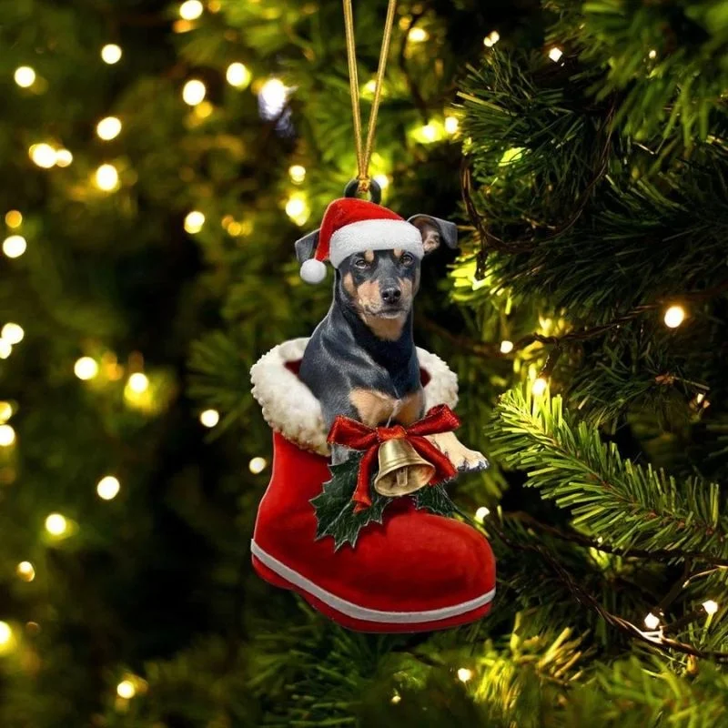 VigorDaily Manchester Terrier In Santa Boot Christmas Hanging Ornament SB145