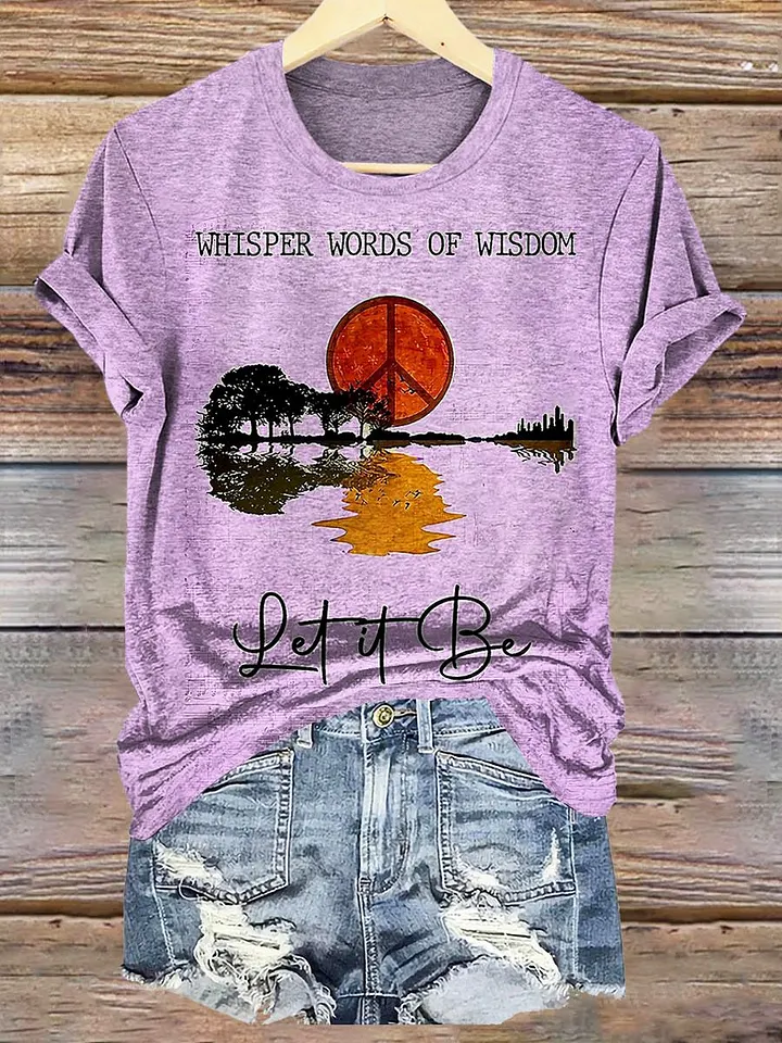 5*2様 02AW Whisper words of wisdom Tシャツ ジ Women's Hippie Whisper Words Of Wisdom Print Casual Crew Neck T-shirt