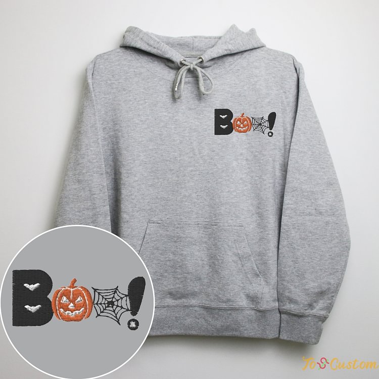 TOSCUSTOM™ Personalized Halloween Boo Pumpkin Embroidered Hoodie Fall Hoodie