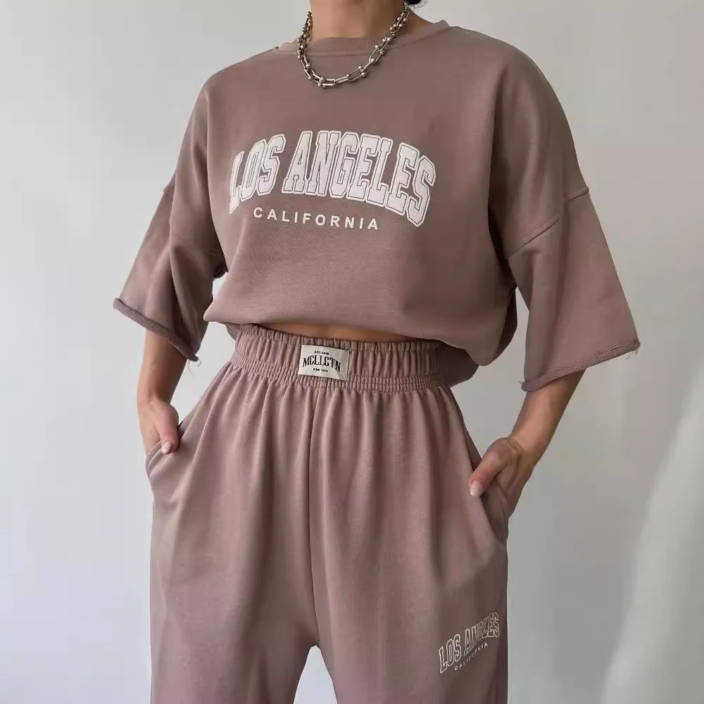 Nigikala Nigikala New Women's Casual Casual Commuting Print Short-Sleeved Trousers Two Sets