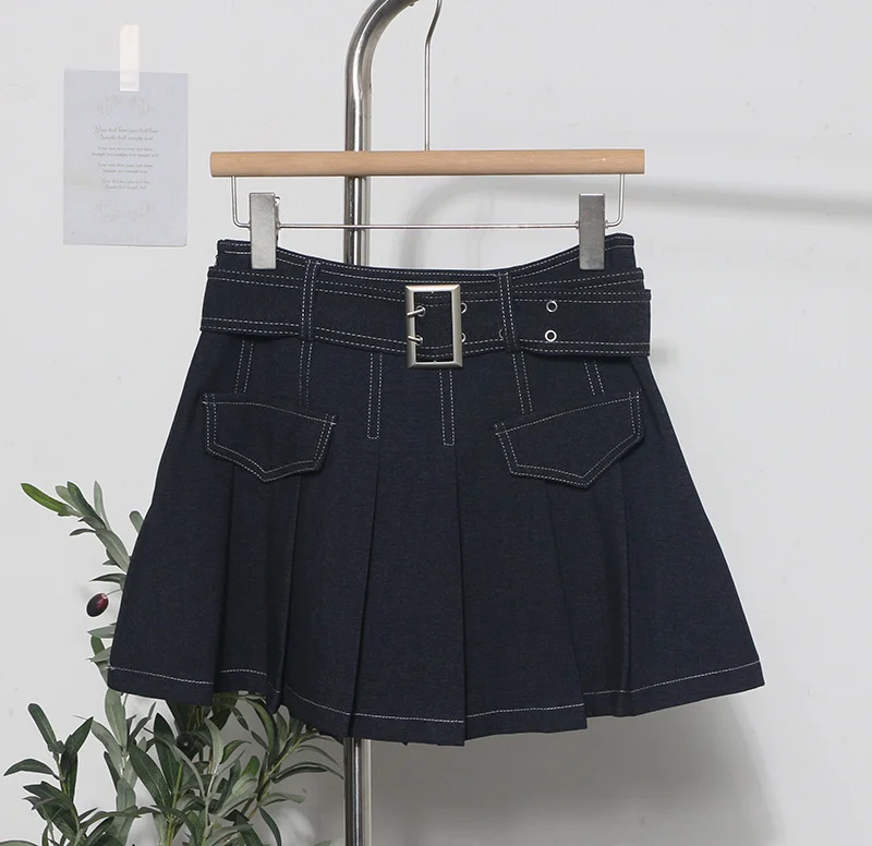 Churchf Real Shooting Hottie Retro Bright Line Dress Women Walk Light 100-Fold Skirt High-Rise Thin A Short Skirt 8201