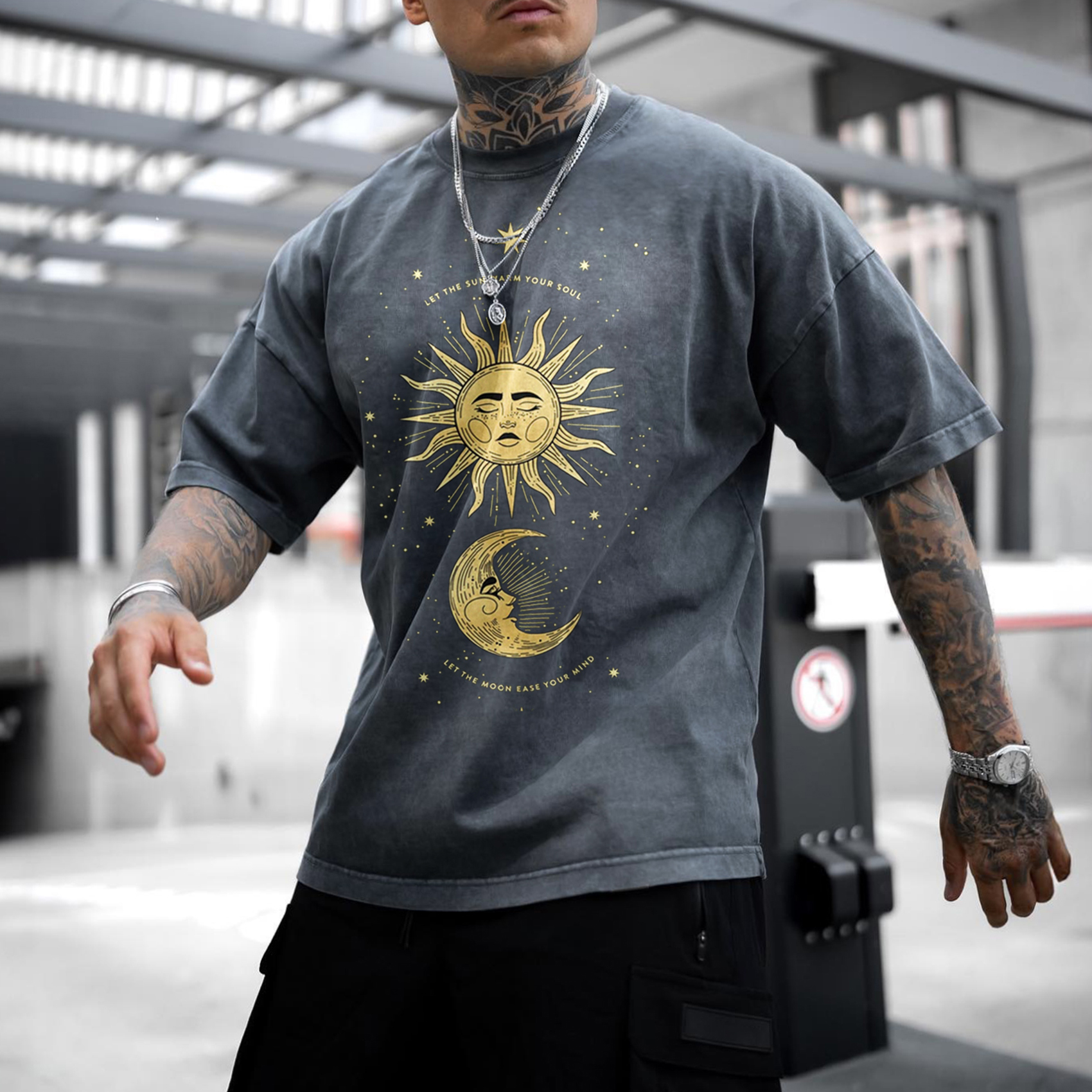 Let The Sunshine Warm Your Soul, Let The Moonlight Soothe Your Heart. Oversized Washed Vintage T-shirt.