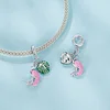 Flamingo & Turtle Pendant Charm for Bracelet and Necklace 925 Sterling Silver