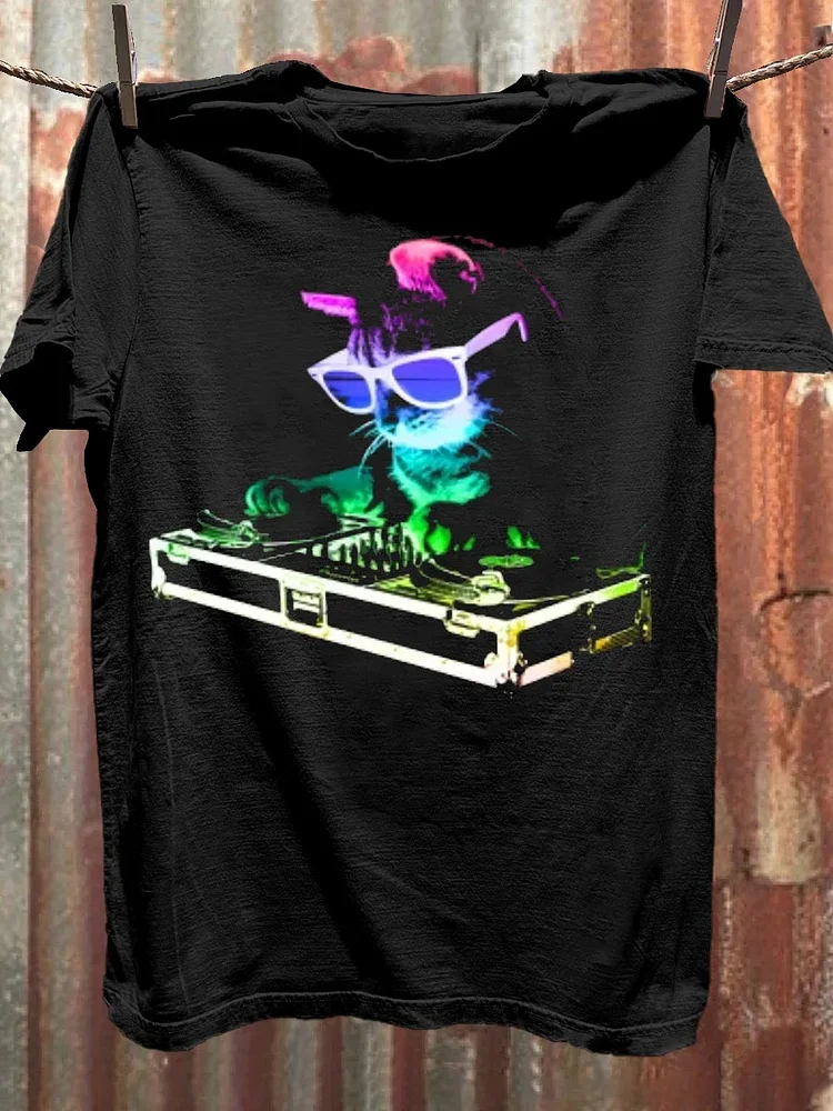 Teecade Teecade Rainbow DJ Kitty T-shirt