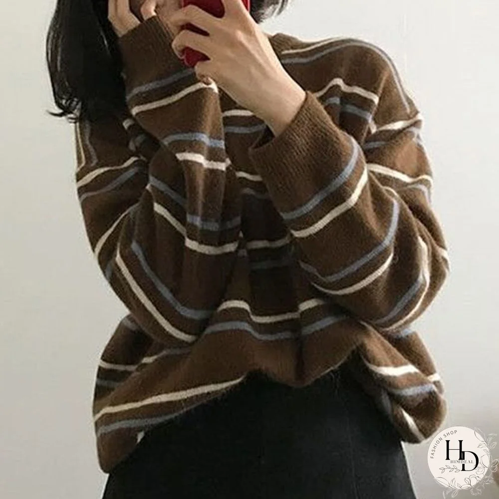 Spring Autumn Stripe Knitting Pullovers Women Soft O Neck All Match Sweet Student Sweaters Chic Korean Fashion Tops New