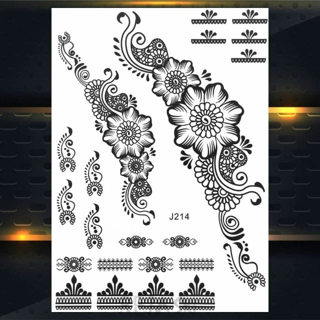 REJASKI Black Henna Lace Temporary Tattoos Sticker For WOmen Butterfly Moth Mehndi Flower Fake Tatoo Sticker Feather Flora Tatoo