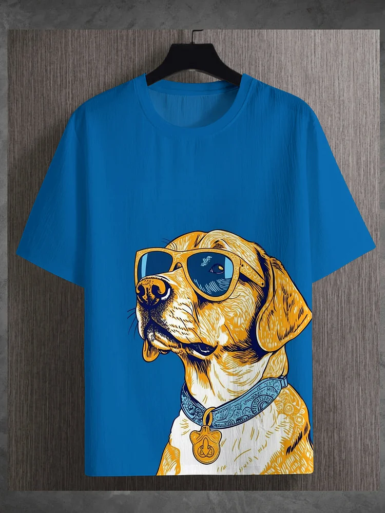 Men's Cool Glasses Dog Art Print Casual T-Shirt