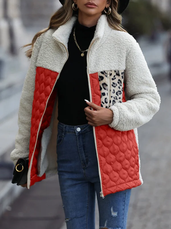 Women's Plush Quilted Zip Stand Collar Jacket Flusfy