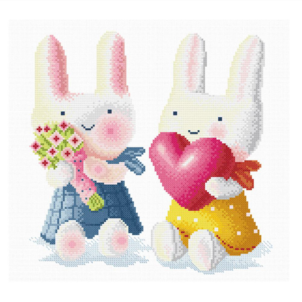 

Two Rabbit - 11CT Stamped Cross Stitch - 40*40CM, 501 Original