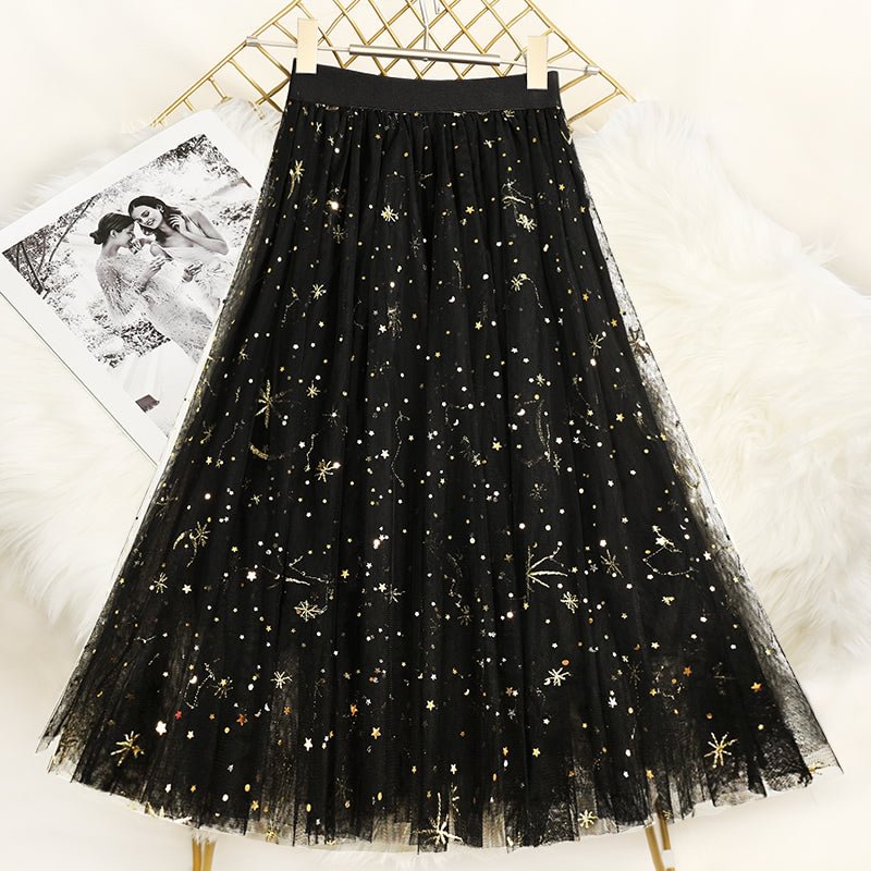 Chic Black Embroideried Sequins tulle Skirts Summer CK854- Fabulory