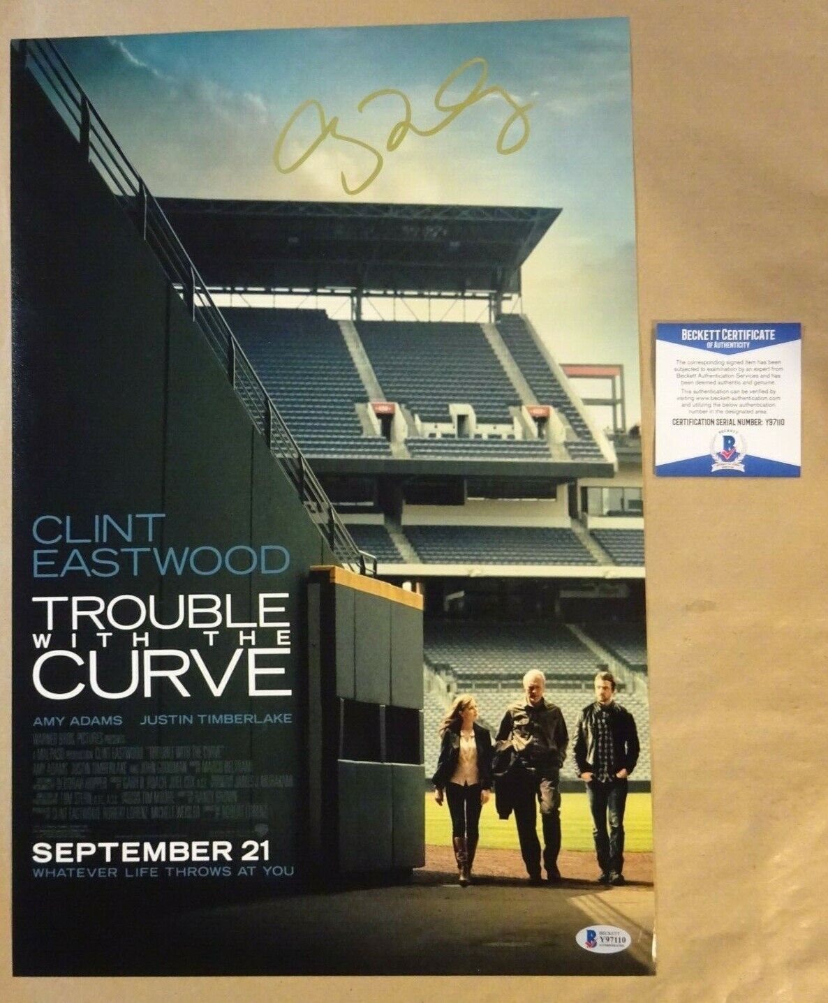 Signed AMY ADAMS Autographed TROUBLE WITH THE CURVE 12x18 Photo Poster painting BECKETT BAS COA