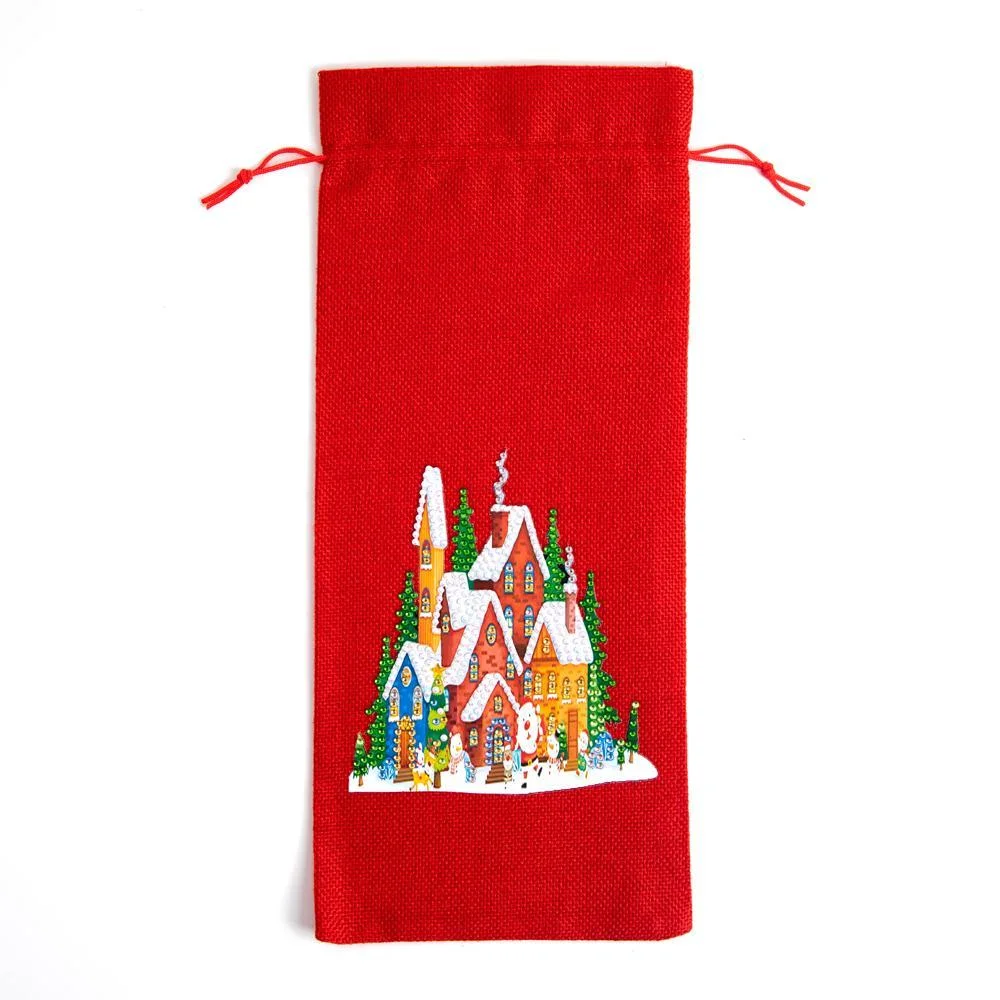 DIY Diamond Painting Xmas Wine Bottle Bag - House