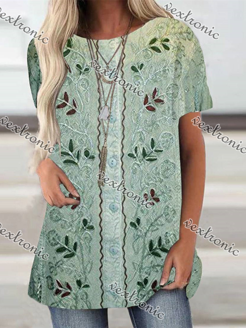 Women Long Sleeve V-neck Graphic Floral Printed Top