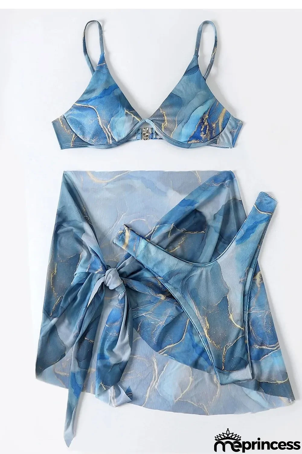 Ink Green Sexy Print Bandage Patchwork Asymmetrical 3 Piece Sets