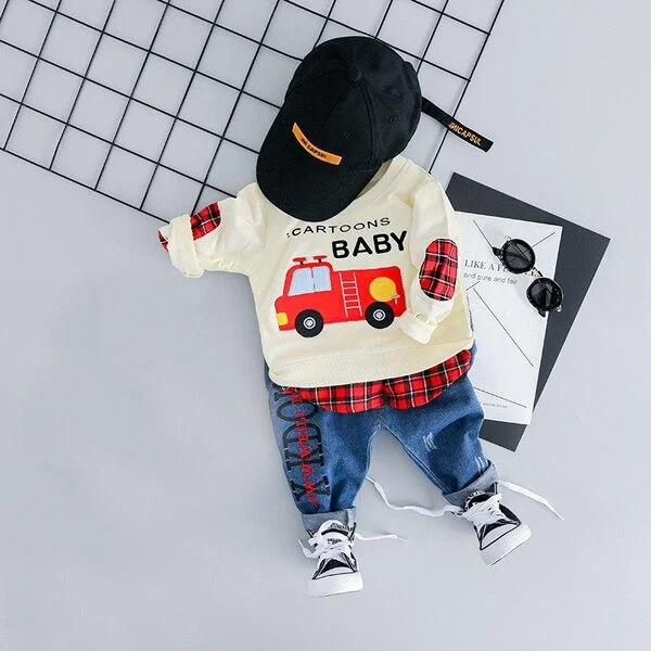 Baby Boy Cartoon Car T-shirt Jeans Clothes Set Children Newest Spring Boys Clothing For Toddler Outfit 1 2 3 4 Years