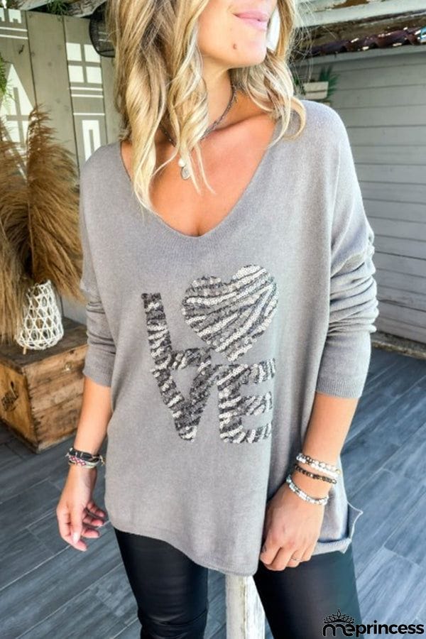 Sequined Love Patchwork Pullover