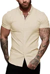 URRU Men's Muscle Dress Shirts Slim Fit Stretch Short Sleeve Casual Button Down Shirts for Men