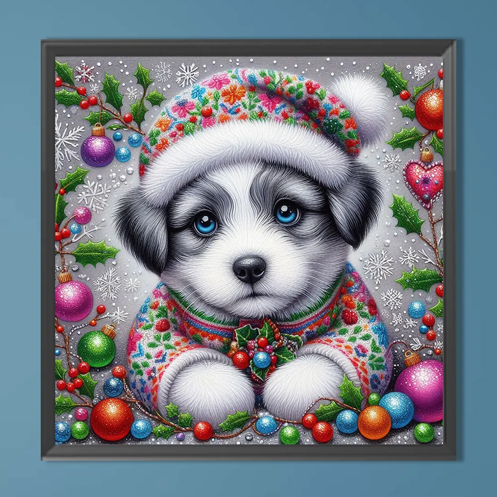 Diamond Painting - Full Round Drill - Christmas Dog(Canvas|40*40cm)