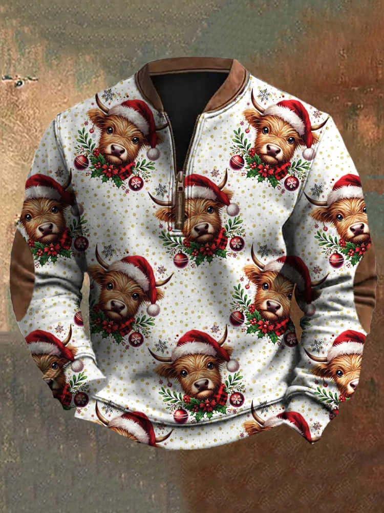 Western Christmas Highland Bullhead Men's Half Zip Sweatshirt