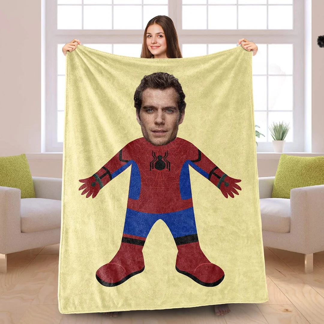 Father's Day Gifts, Custom Photo Blankets Personalized Photo Superhero Blanket Fleece Spider Man Blanket, Painting Style