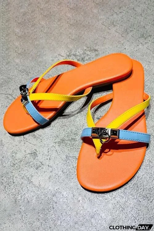 T-Strap Color Block Flat Sandals