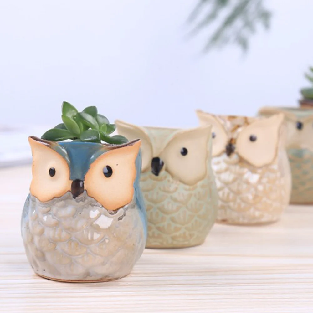 1 Pcs Flower Pot Mini Ceramic Owl Succulent Plant Container Pot Flowers Planter Garden Supplies Home Decoration Accessories