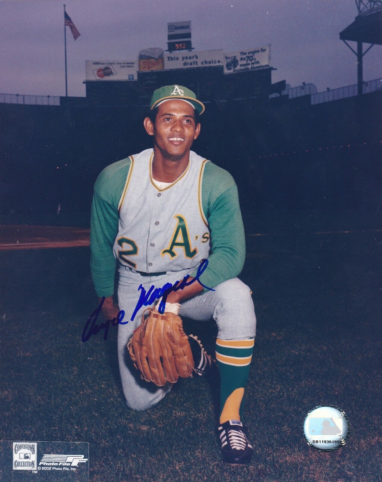 ANGEL MANGUAL OAKLAND A'S ACTION SIGNED 8x10