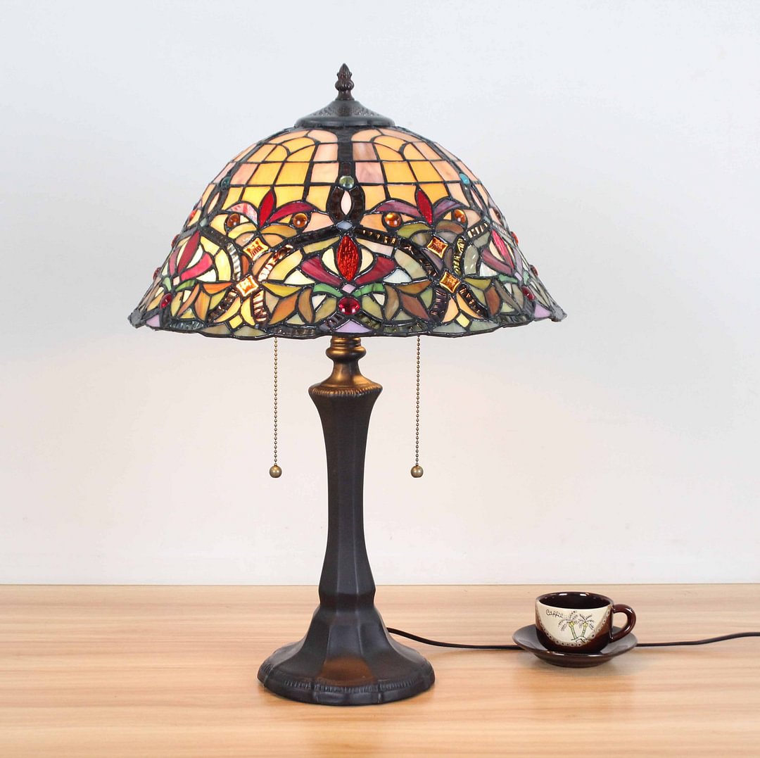 Tiffany Style Glass & Resin Classical Desktop Lamp 16-Inch