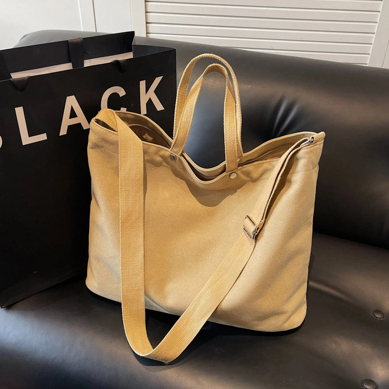 Women’s Canvas Solid Color Classic Style Square Zipper Tote Bag