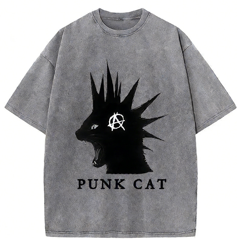 Punk Cat Funny Washed T-shirt artswardrobe