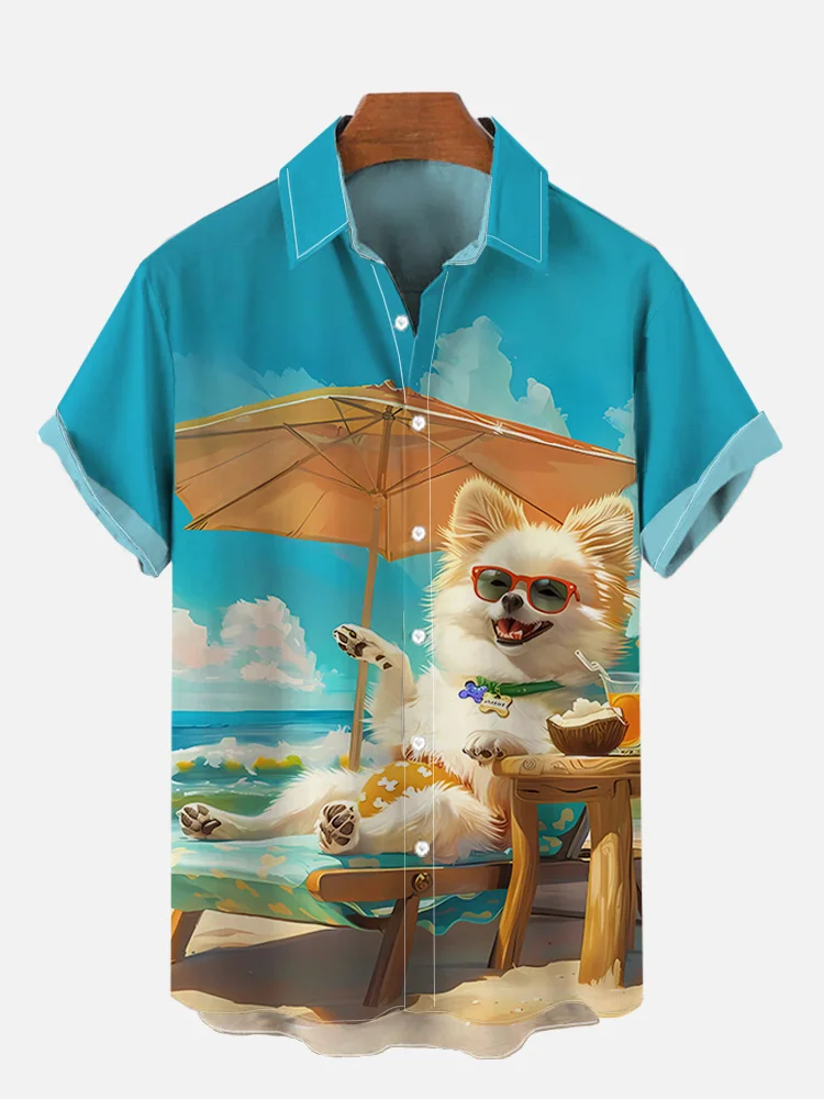 Men's Dog Hawaiian Vacation Print Shirt PLUSCLOTHESMAN