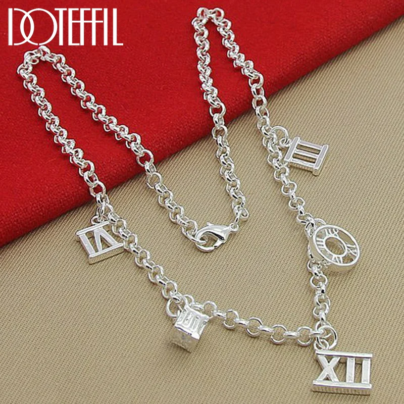 DOTEFFIL 925 Sterling Silver Five Roman Numerals Pendant Necklace For Women Jewelry